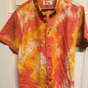 Mr. Nice Brand Shirt Red Orange Tie Dye Size Large Hawaiian Vintage